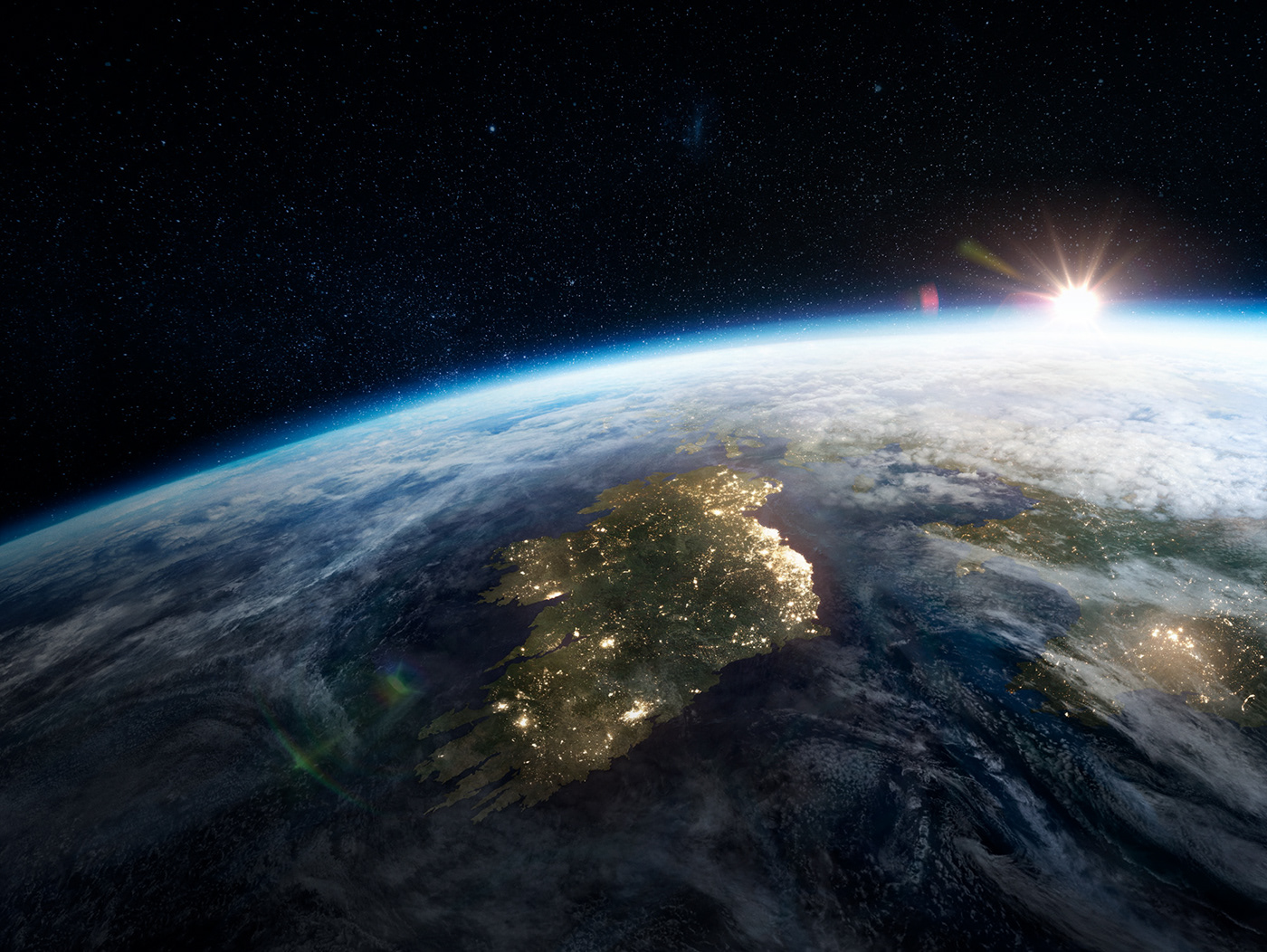 Ireland seen from orbit at sunrise